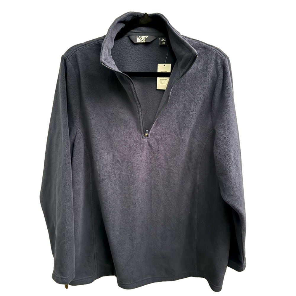 NWT Lands End Plus Size Navy Blue Anyweather Fleece Quarter Zip Pullover 1X